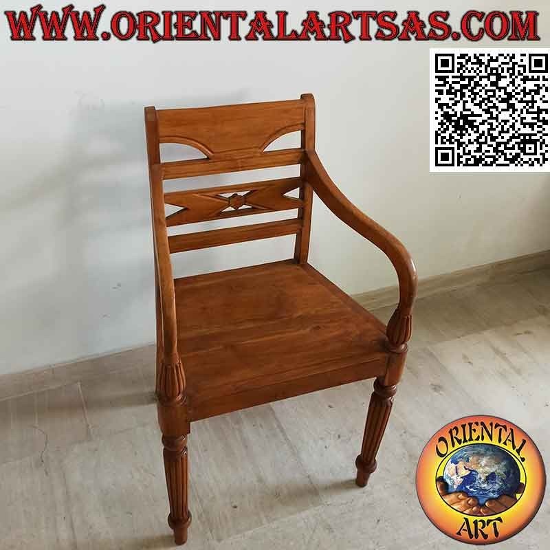 Poltrona in stile raffles con seduta intera in legno, in legno di teak