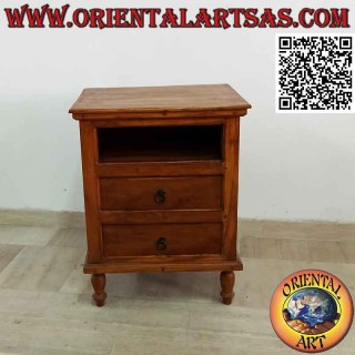 TV cabinet with two drawers and one door in teak wood