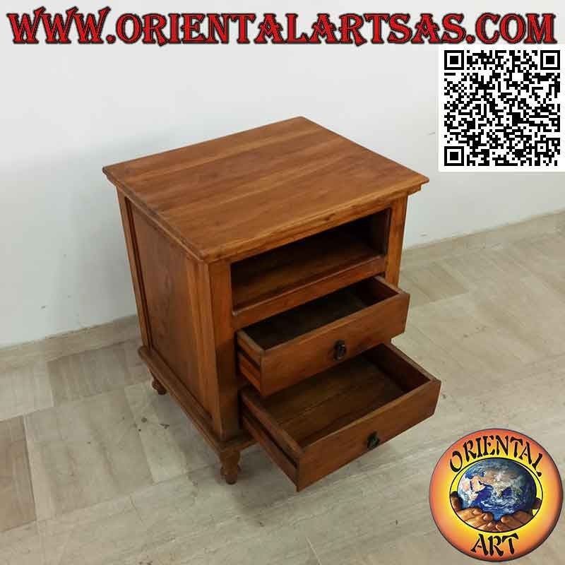 Mobiletto porta TV a due cassetti e un'anta in legno di teak