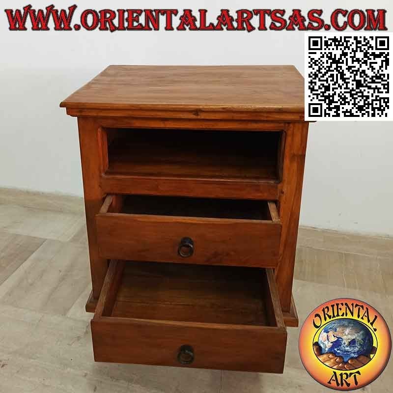 TV cabinet with two drawers and one door in teak wood
