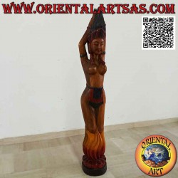 Scultura della "danzatrice del fuoco" tradizionale indonesiana in legno di suar da 150 cm
