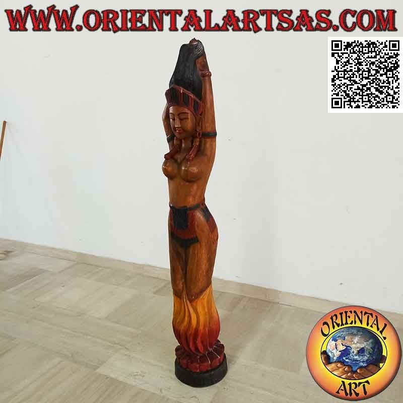Scultura della "danzatrice del fuoco" tradizionale indonesiana in legno di suar da 150 cm