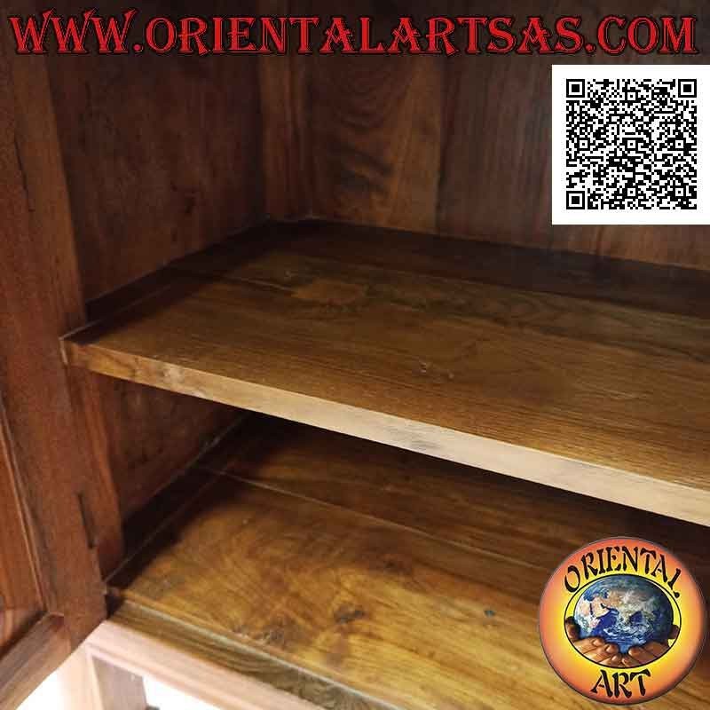 Aparador alto con 2 puertas de cristal y 2 puertas cerradas en madera con cajones centrales en madera de teca