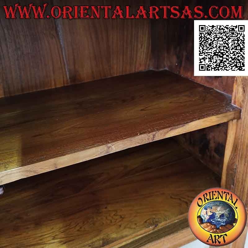 Hohes Sideboard mit 2 Glastüren und 2 geschlossenen Türen aus Holz mit zentralen Schubladen aus Teakholz