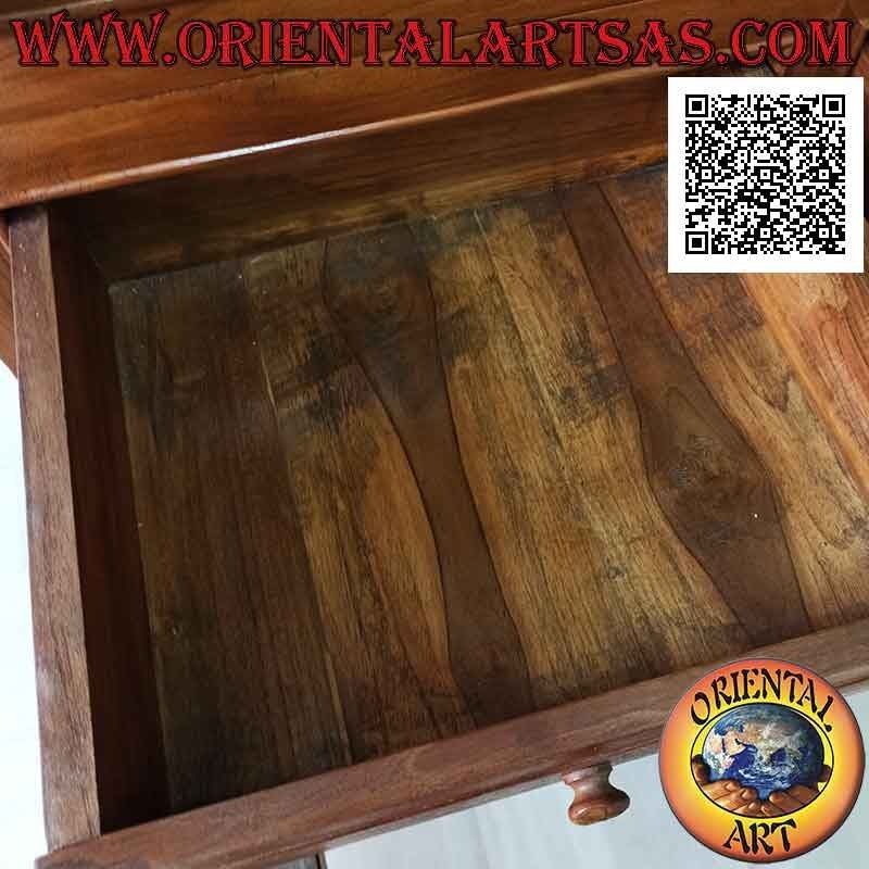 Hohes Sideboard mit 2 Glastüren und 2 geschlossenen Türen aus Holz mit zentralen Schubladen aus Teakholz