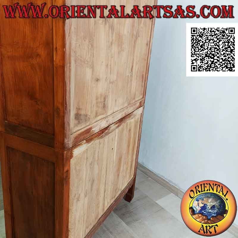 Credenza alta a 2 ante vetrate e 2 chiuse in legno con cassetti centrali in legno di teak