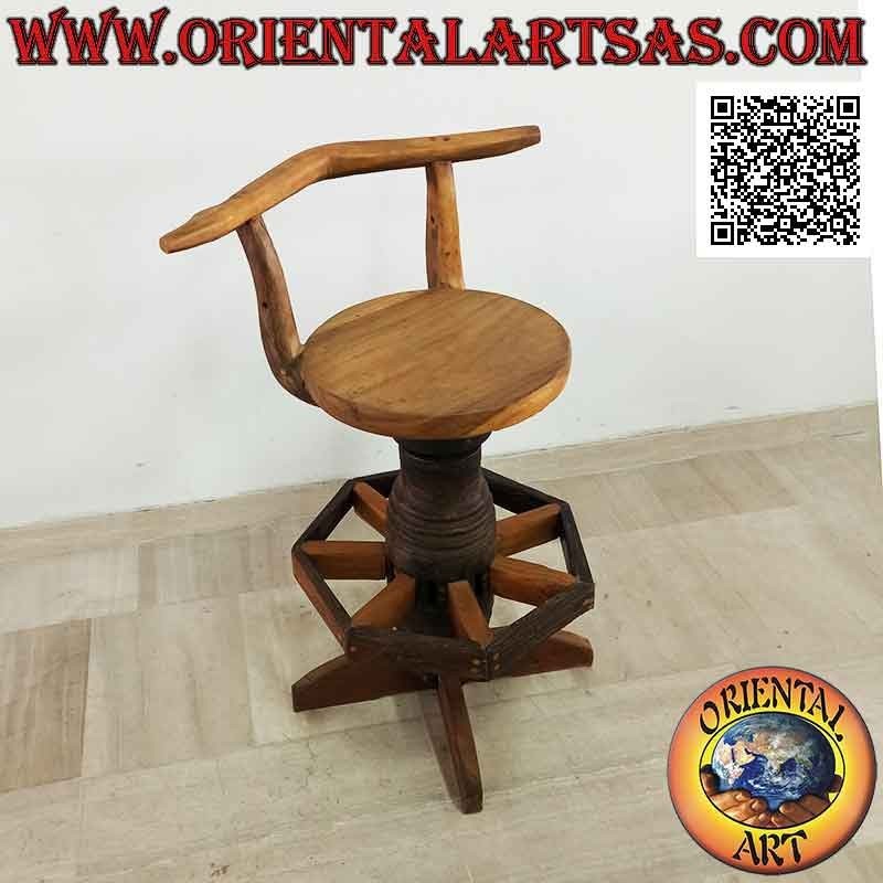 Swivel stool with backrest made with ancient pieces of a solid wood wagon