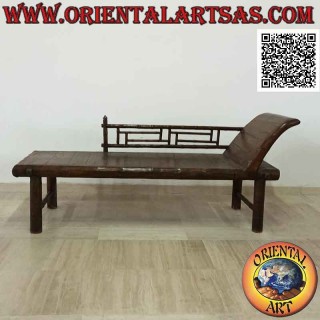 Divano triclinio in stile bamboo con sponda (destra) in legno di teak (colore scuro)