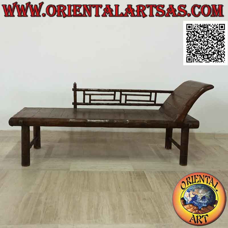Bamboo style triclinium sofa with side (right) in teak wood (dark color)