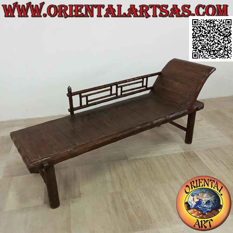 Sofá triclinium estilo bambú con lateral (derecha) en madera de teca (color oscuro)