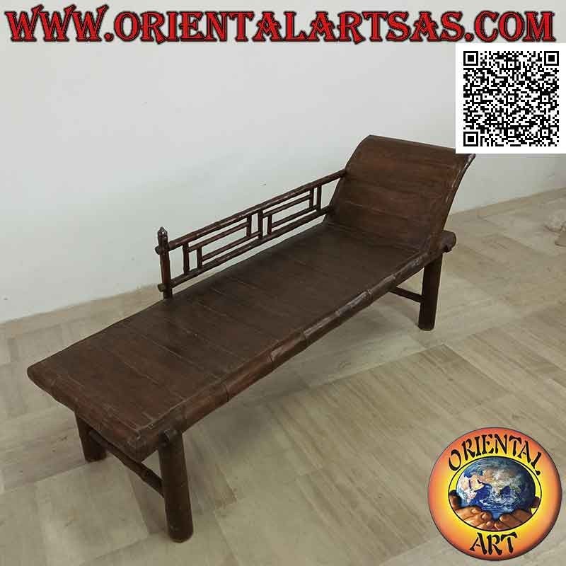 Sofá triclinium estilo bambú con lateral (derecha) en madera de teca (color oscuro)