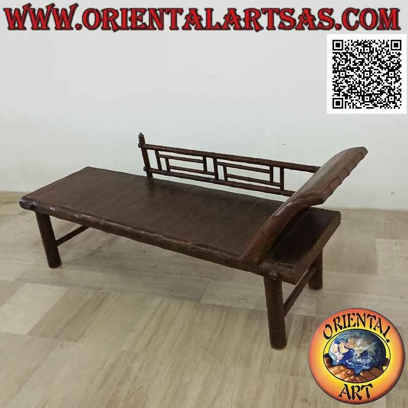 Bamboo style triclinium sofa with side (right) in teak wood (dark color)