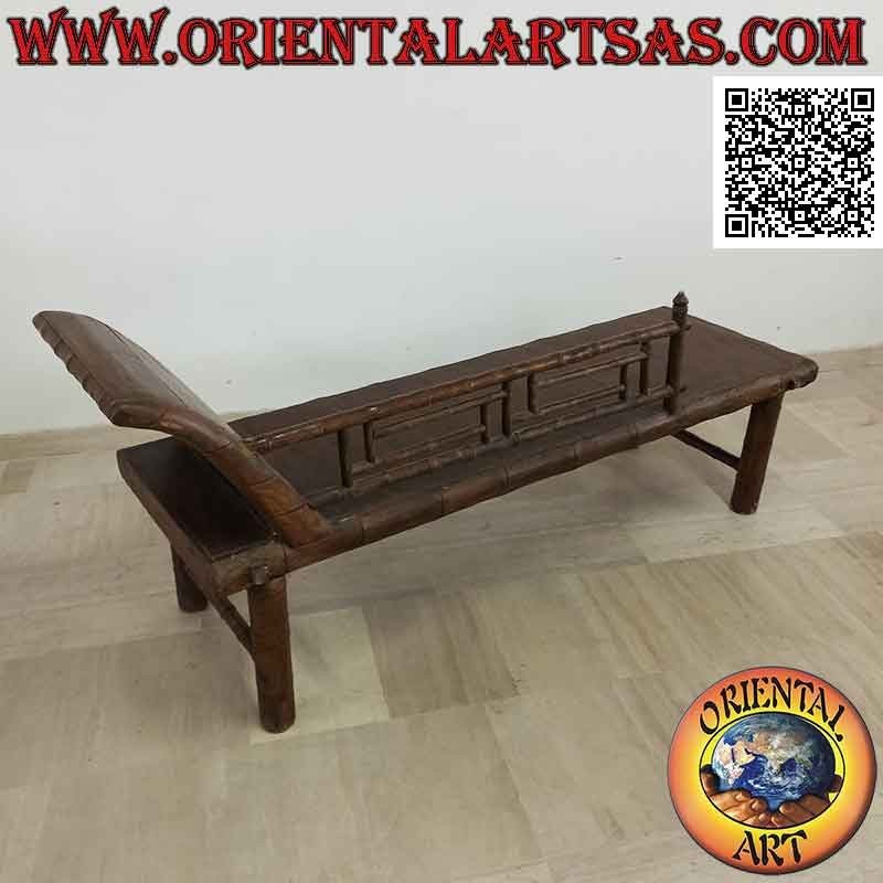 Bamboo style triclinium sofa with side (right) in teak wood (dark color)