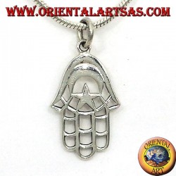 pendentif en argent, main de Fatima avec la Lune et Star