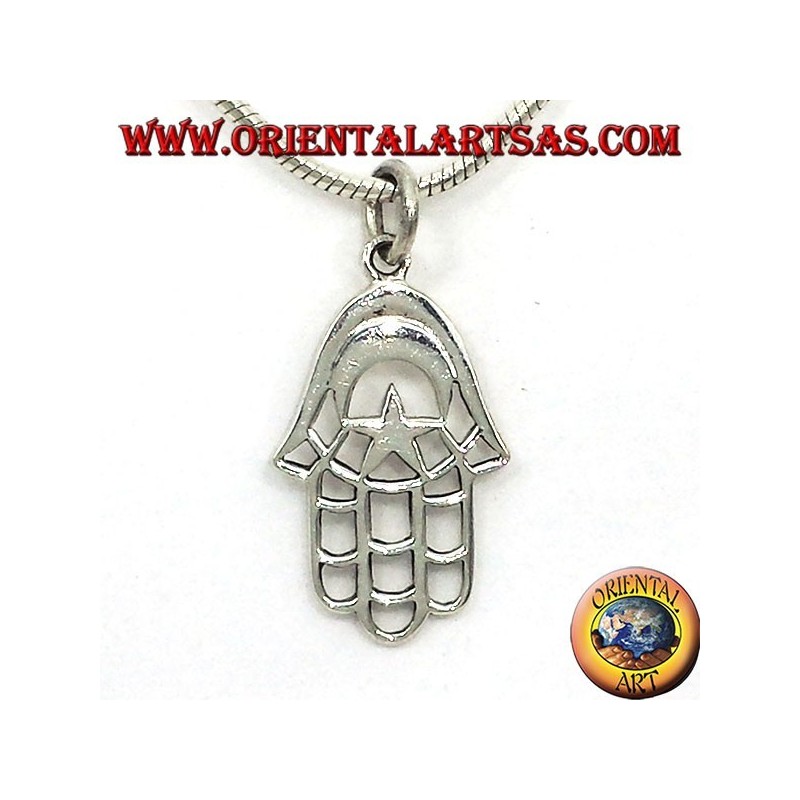 pendentif en argent, main de Fatima avec la Lune et Star