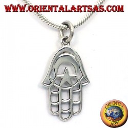 pendentif en argent, main de Fatima avec la Lune et Star