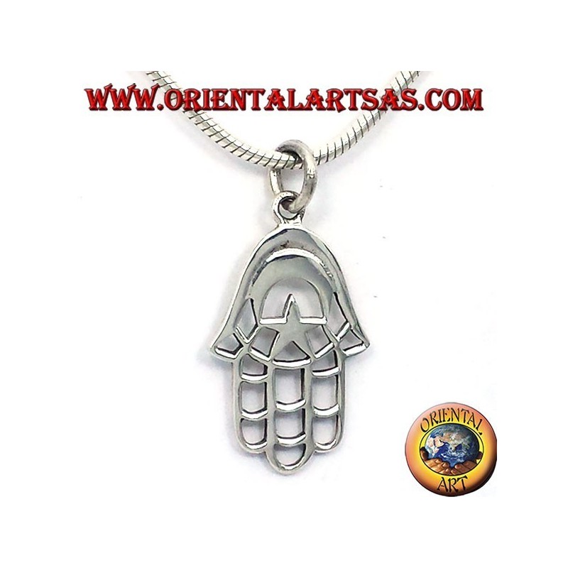 pendentif en argent, main de Fatima avec la Lune et Star