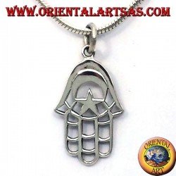 silver pendant, hand of Fatima with the Moon and Star