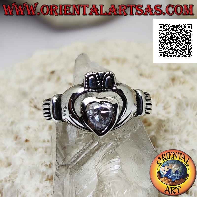 Irish Claddagh silver ring (Love, loyalty and friendship) rounded with a white zircon heart