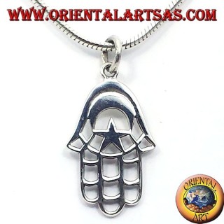pendentif en argent, main de Fatima avec la Lune et Star