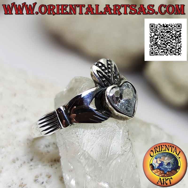 Bague en argent classique irlandaise Claddagh (Love loyauté et amitié) avec cœur en zircon blanc