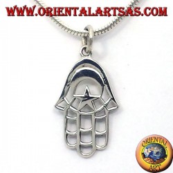 pendentif en argent, main de Fatima avec la Lune et Star