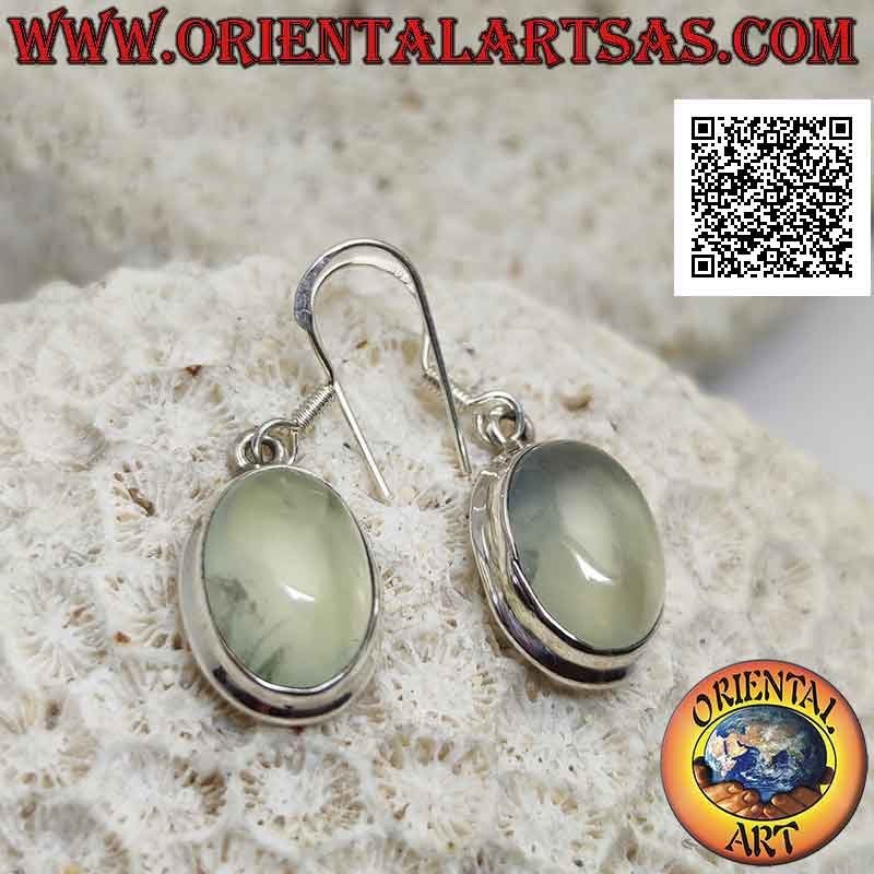 Orecchini in argento con pietra di luna ovale cabochon su montatura liscia