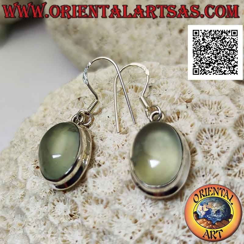 Boucles d'oreilles en argent avec pierre de lune ovale cabochon sur monture lisse