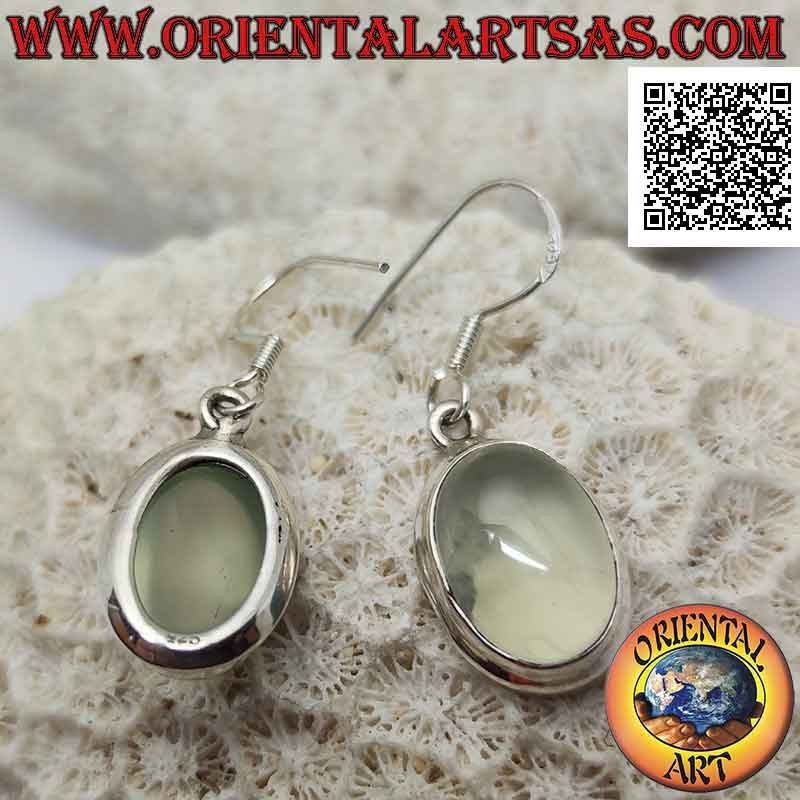 Silver earrings with oval cabochon moonstone on smooth setting