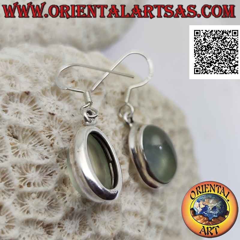 Boucles d'oreilles en argent avec pierre de lune ovale cabochon sur monture lisse