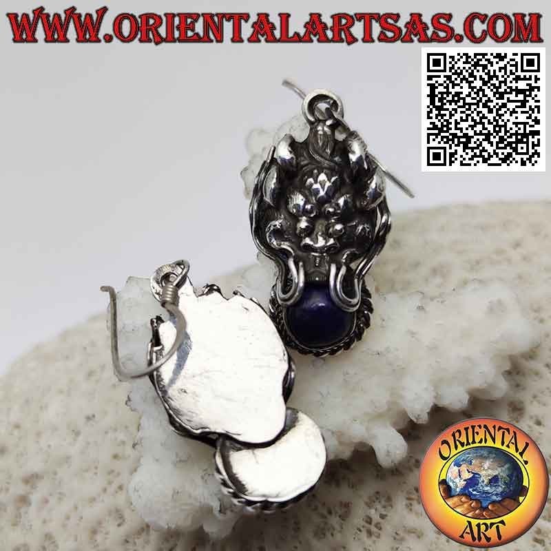 Silberne Ohrringe, Drachenkopf mit Lapislazuli im Mund
