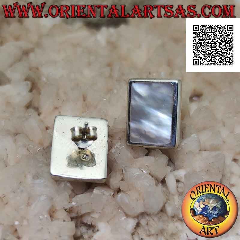 Pendientes lóbulos de plata con nácar rectangular con borde liso