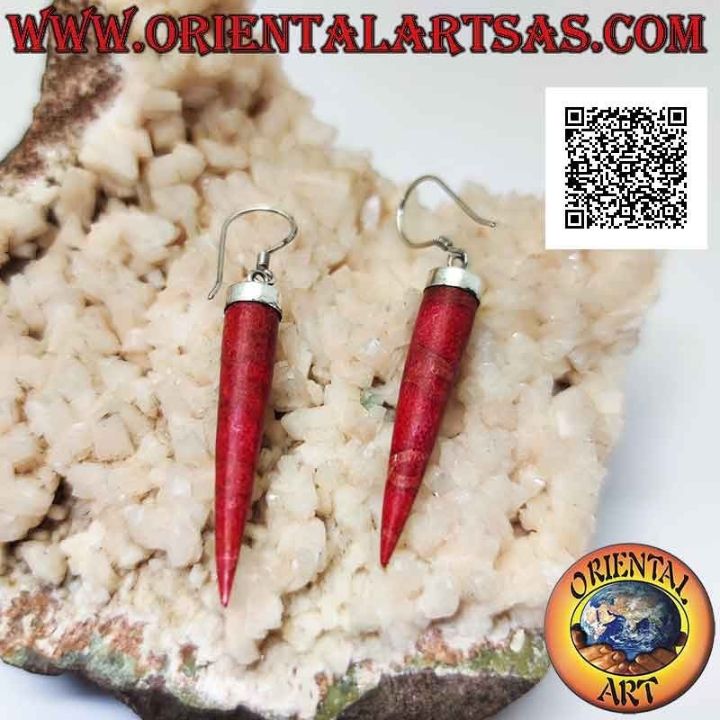 Orecchini in argento con cornetti di madrepora rossa (corallo) pendenti