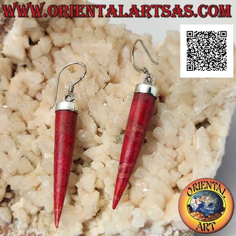 Silver earrings with red coral (coral) pendant horns