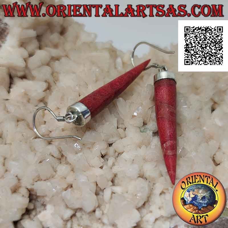 Pendientes de plata con cuernos colgantes de coral rojo (coral)