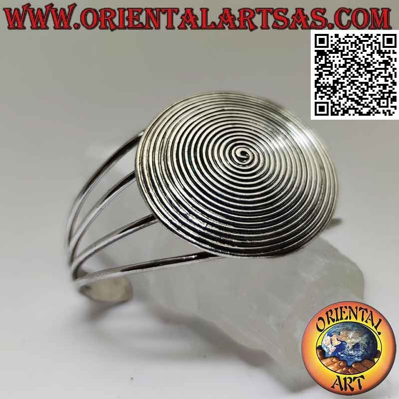 Starres Armband in 925 ‰ Silber mit rundem Schild mit gravierter Spirale