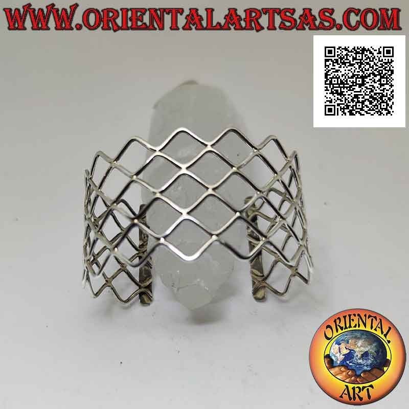 Breites durchbrochenes starres Armband in 925 925 Silber, wellenförmige Linien, die Rauten bilden