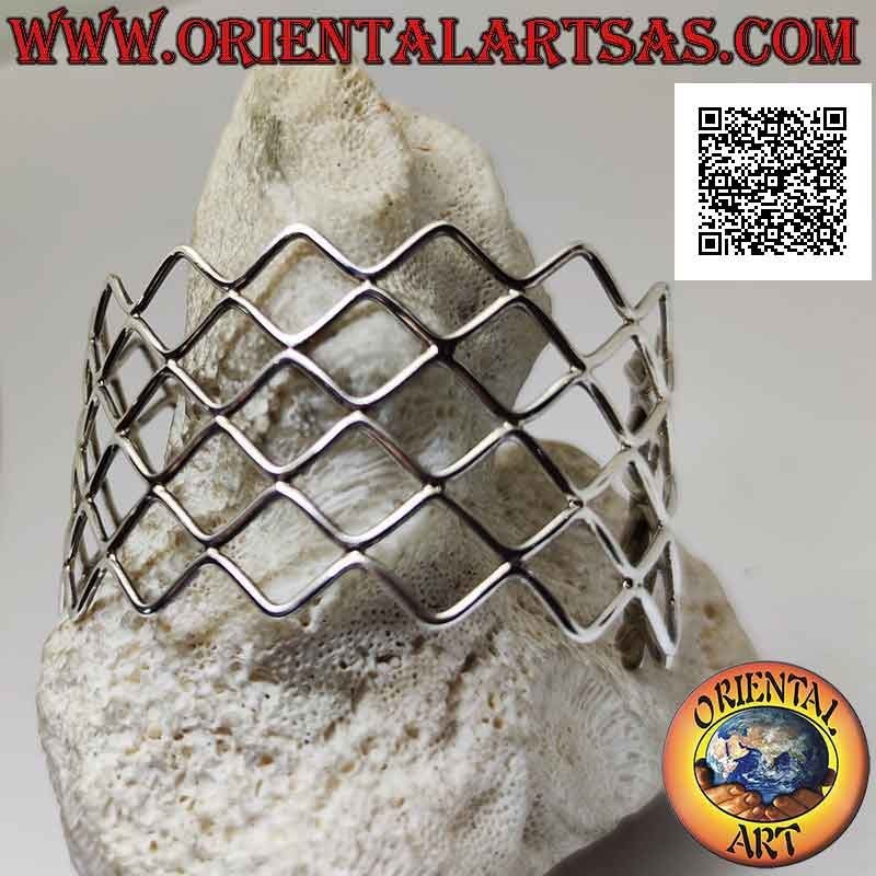 Breites durchbrochenes starres Armband in 925 925 Silber, wellenförmige Linien, die Rauten bilden