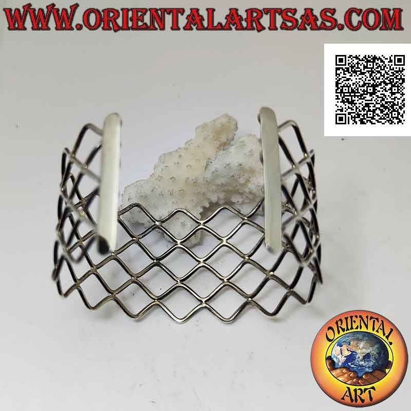 Bracelet rigide large ajouré en argent 925 ‰, lignes ondulées formant des losanges