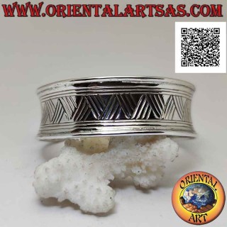 Brazalete rígido ancho cóncavo de plata 925 ‰ con grabado cuádruple de línea discontinua