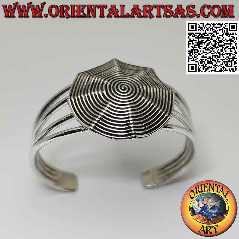 Starres Armband in 925 ‰ Silber mit rundem Pagodenschild mit gravierter Spirale