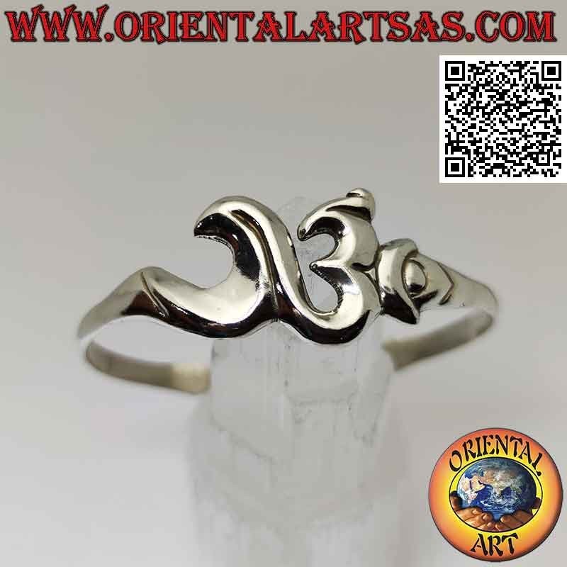 Smooth 925 ‰ silver rigid bracelet in the shape of a Sanskrit syllable "ॐ" Oṃ