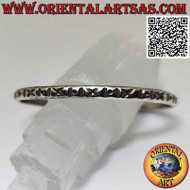 Rigid bracelet in 925 ‰ silver with alternating "X" and "IoI" engraved