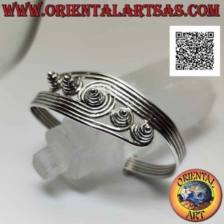 Pulsera rígida en plata 925 ‰ con 5 hilos terminados en espirales cónicos salientes