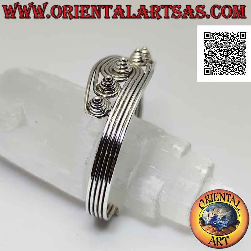 Pulsera rígida en plata 925 ‰ con 5 hilos terminados en espirales cónicos salientes