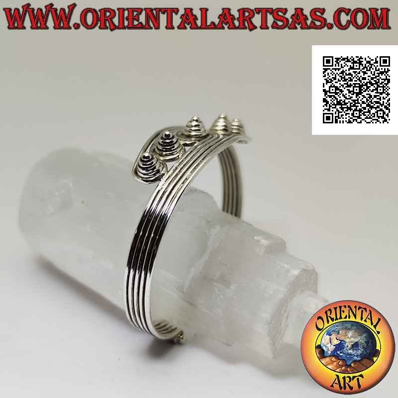 Rigid bracelet in 925 ‰ silver with 5 wires ending in conical protruding spirals