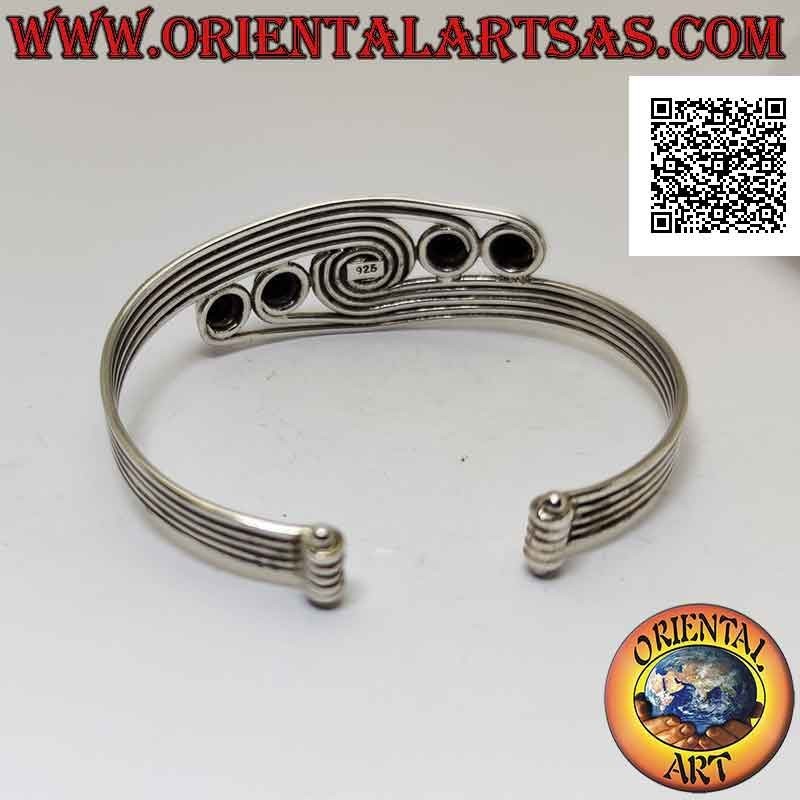 Starres Armband in 925 ‰ Silber mit 5 Drähten, die in konisch hervorstehenden Spiralen enden
