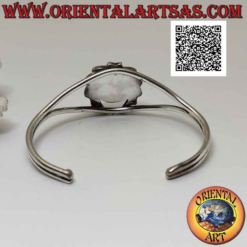 Pulsera rígida en plata 925 ‰ con mosaico redondo de turquesa, coral y lapisazuli rodeado de una corona dentada