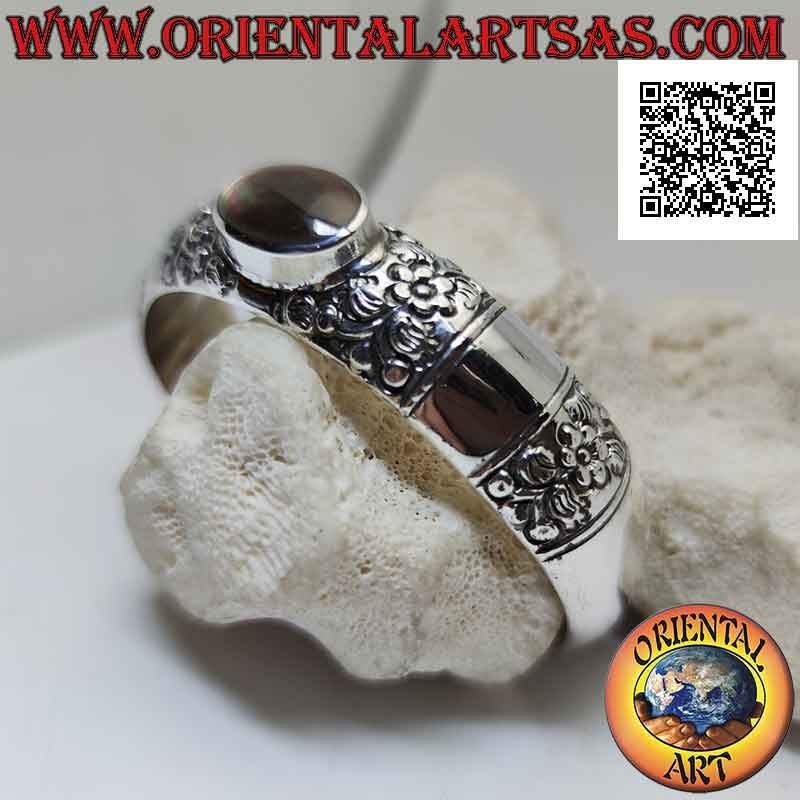 Starres Armband aus 925 ‰ Silber mit Blumendekor und ovaler Paua-Muschel (Abalone)