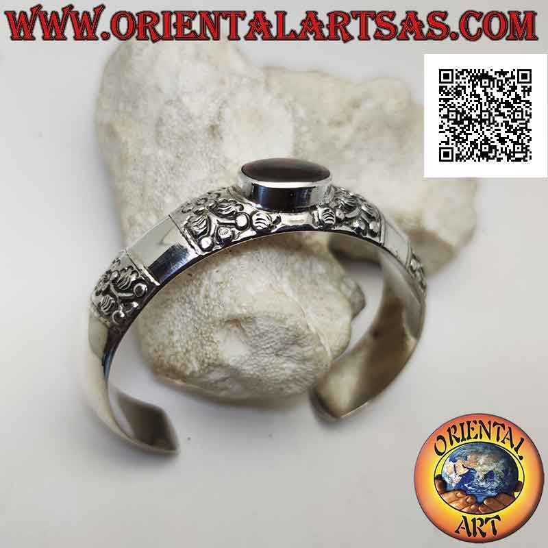 Starres Armband aus 925 ‰ Silber mit Blumendekor und ovaler Paua-Muschel (Abalone)